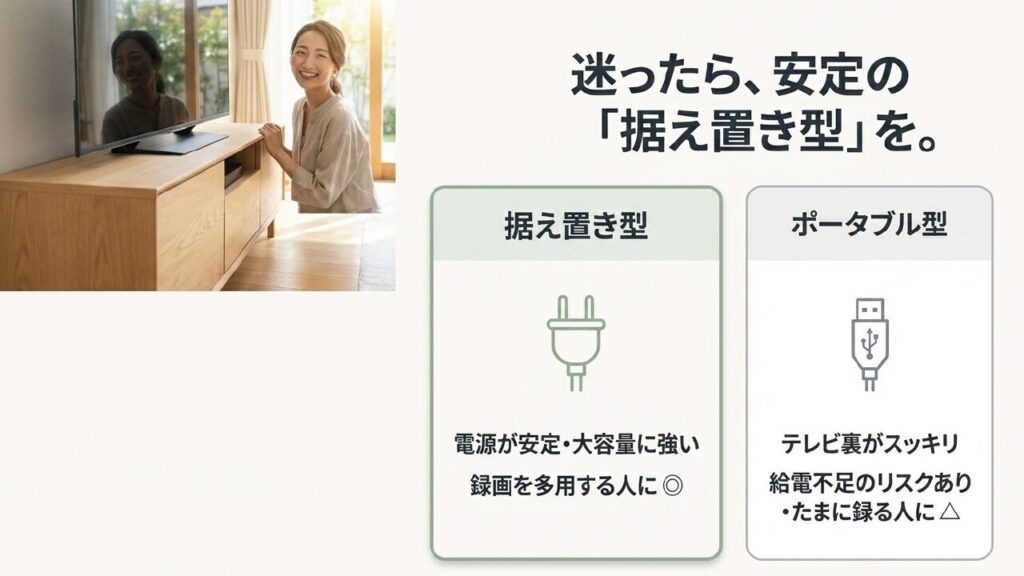 外付けHDDの据え置き型とポータブル型の比較とメリット・デメリット