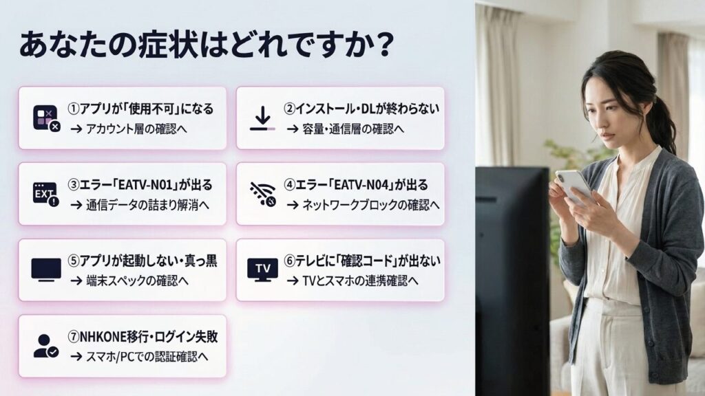 症状別解決フロー 症状別の対処法を示すフローチャート