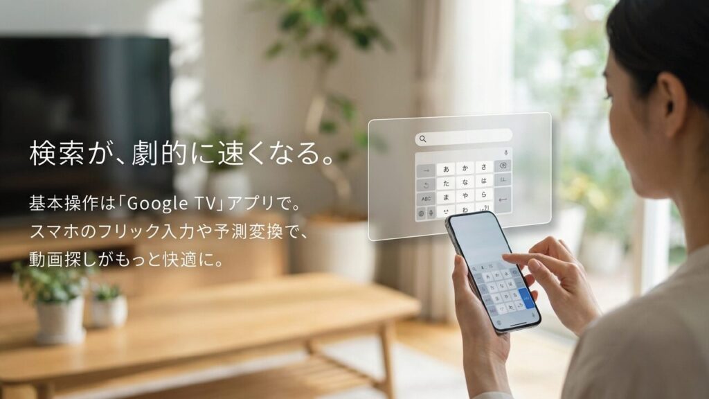 検索が劇的に速くなるGoogle TVアプリでの文字入力