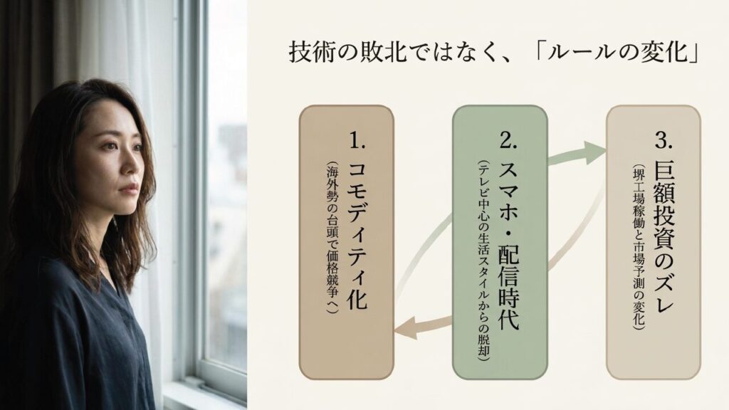 AQUOS亀山モデルが衰退した3つの理由（コモディティ化、スマホ時代、巨額投資のズレ）