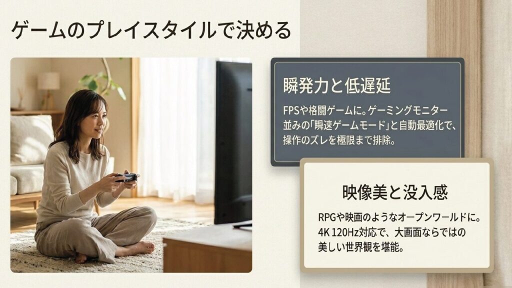 ゲームプレイと低遅延 低遅延や120Hz対応などゲームのプレイスタイルで決めるテレビ選び