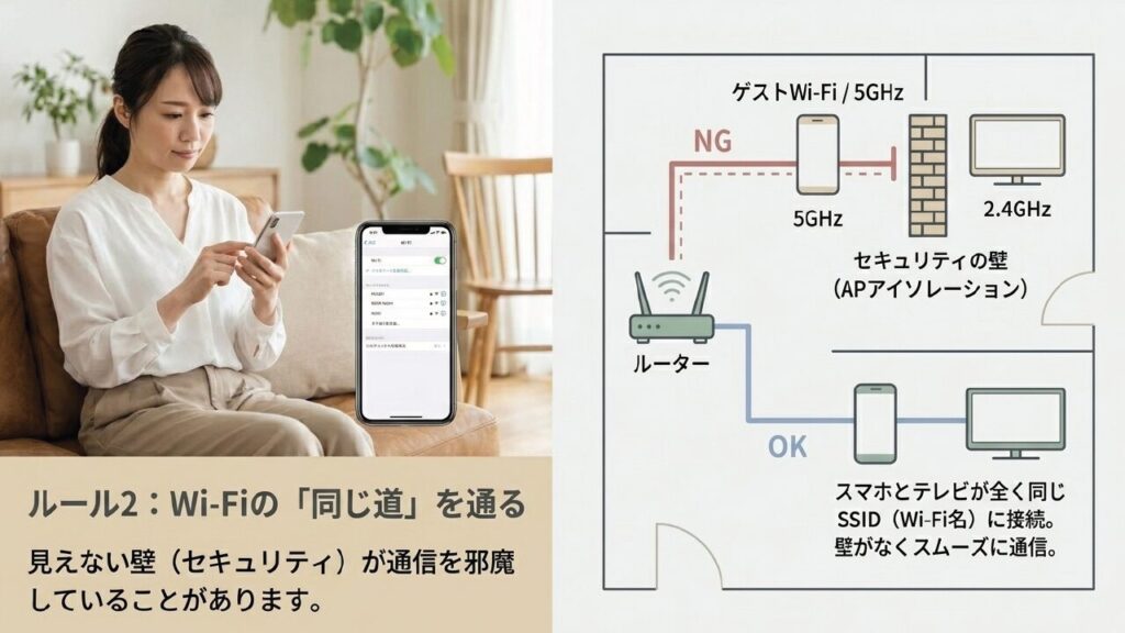 スマホとREGZAを同じWi-Fi（SSID）に接続する