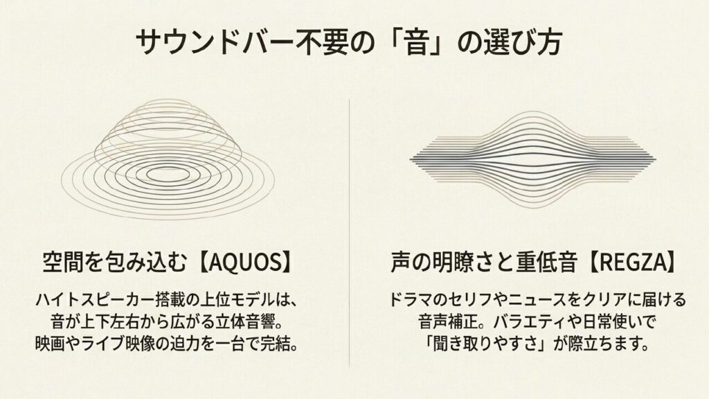 立体音響と聞き取りやすさ サウンドバー不要のテレビ単体の音響システム比較