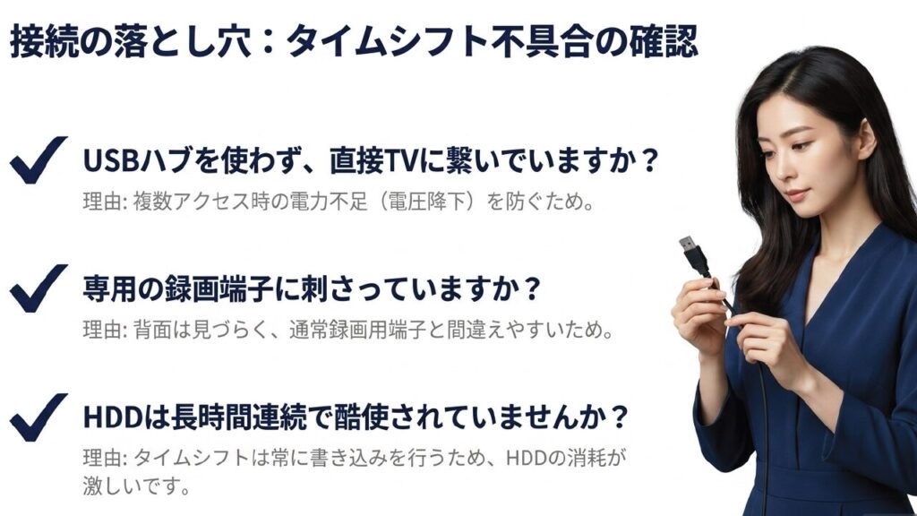 タイムシフト用HDDの接続の落とし穴と確認ポイント