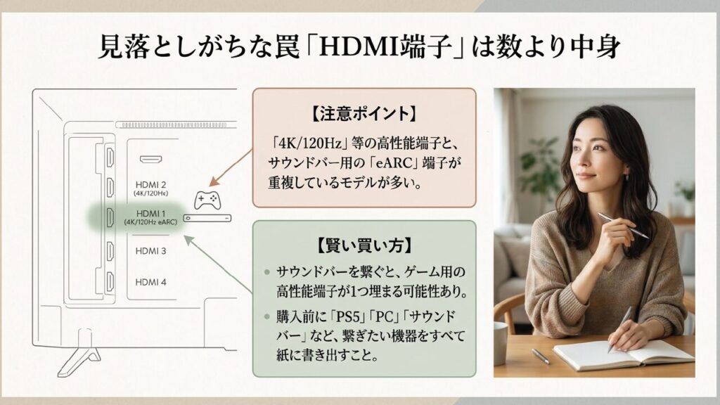 テレビの見落としがちな罠:HDMI端子とeARC重複の注意点 テレビの見落としがちな罠:HDMI端子とeARC重複の注意点