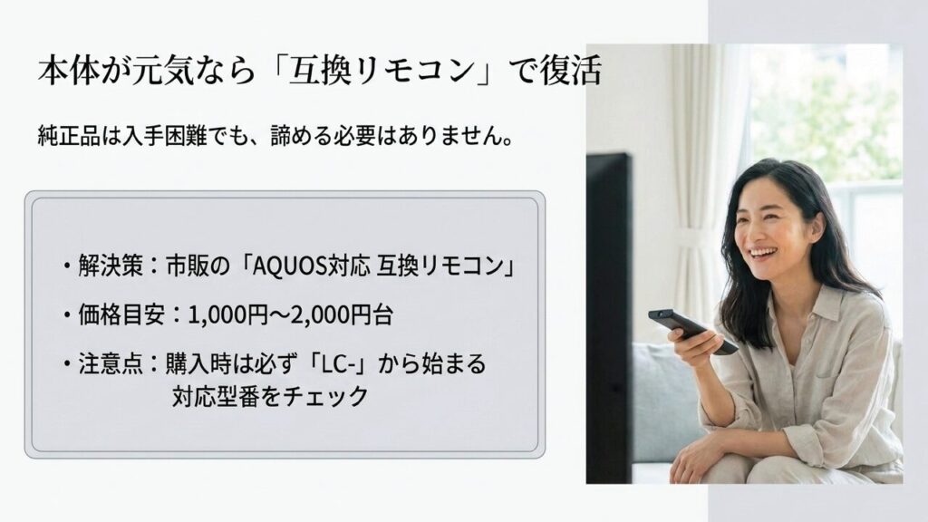 AQUOS対応互換リモコンの価格目安とLC-から始まる型番の確認方法