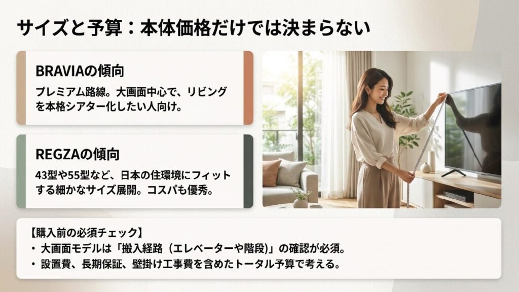テレビのサイズと予算:BRAVIAのプレミアム路線とREGZAのサイズ展開 テレビのサイズと予算:BRAVIAのプレミアム路線とREGZAのサイズ展開
