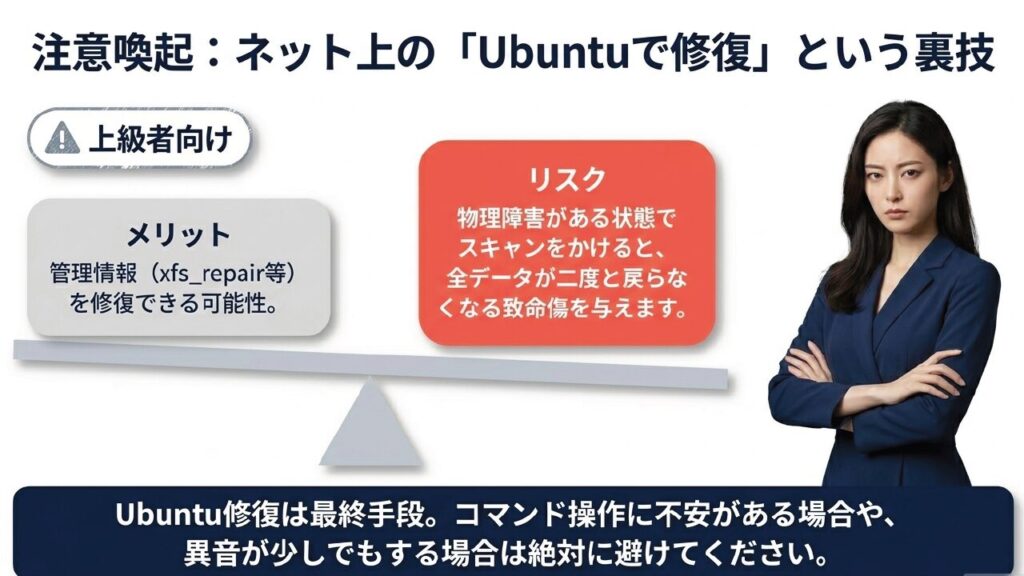 Ubuntuでの修復という裏技のメリットと重大なリスク