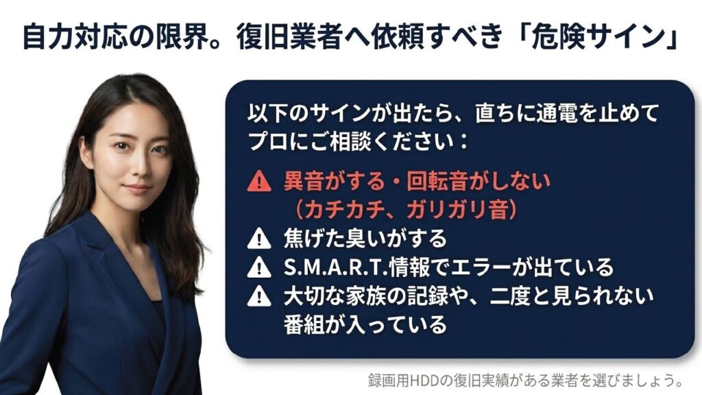 復旧業者へ依頼すべき異音などの危険サイン