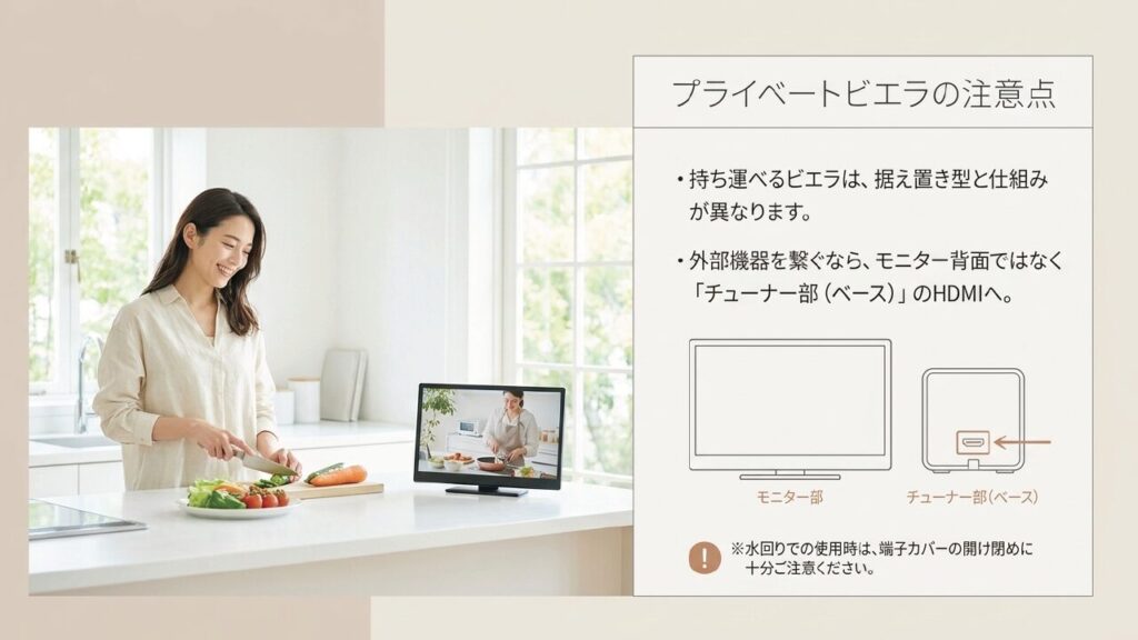 プライベートビエラは別物。動画を見るならモニターではなくチューナー部に外付け端末を挿す