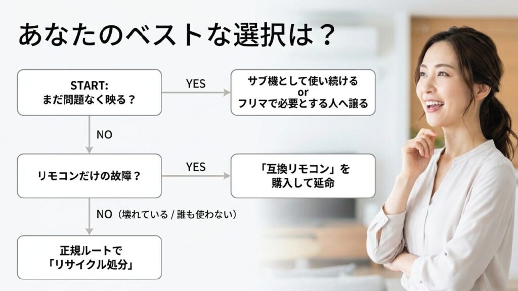 古いAQUOSテレビを使う・売る・処分するためのベストな選択フローチャート
