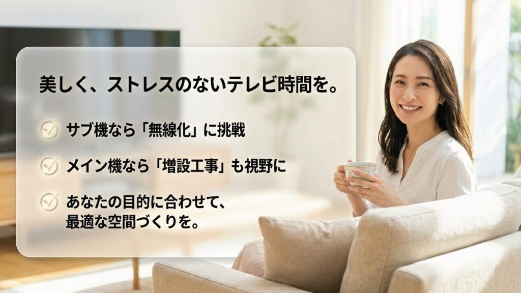 サブ機なら無線化、メイン機なら増設工事など目的に合わせて最適な空間づくりを