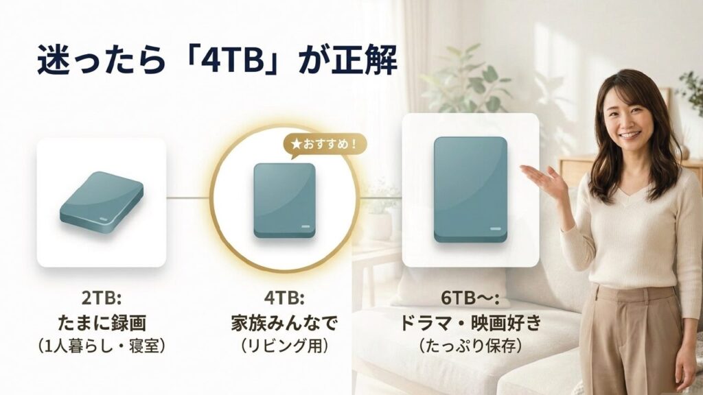 テレビ録画用HDDは迷ったら4TBがおすすめ