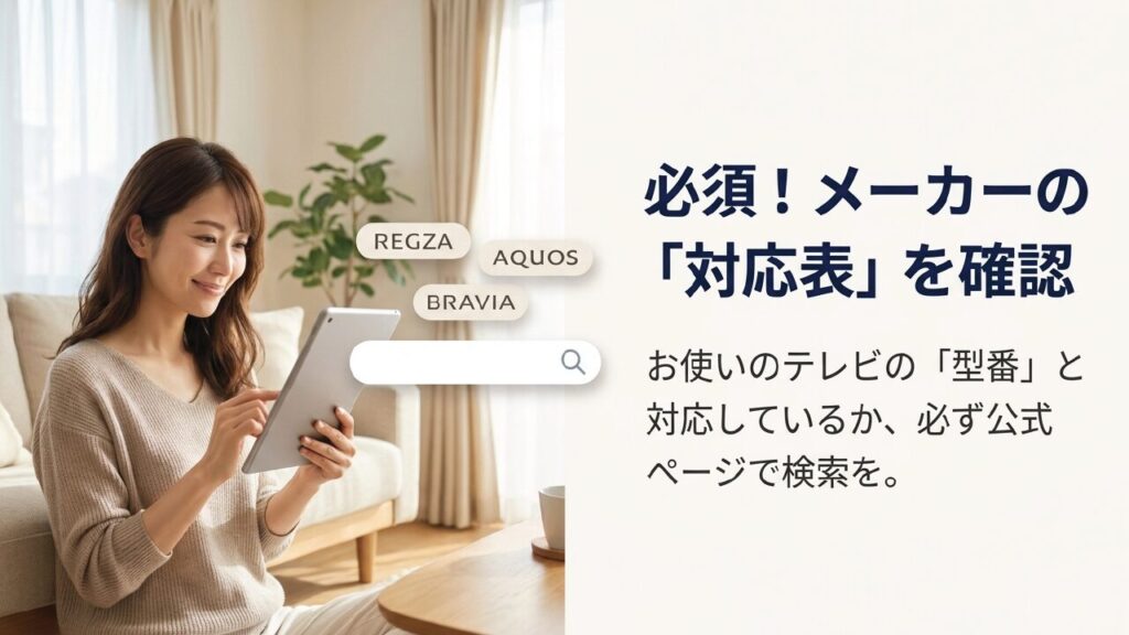 購入前にメーカー公式のテレビ対応表を必ず確認