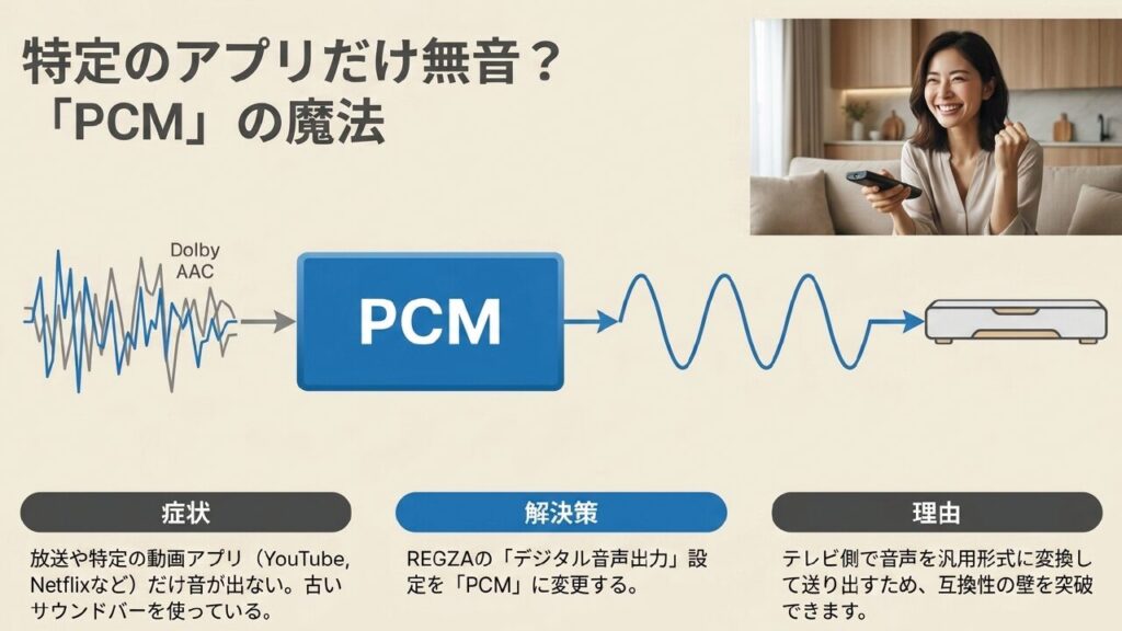 特定のアプリで音が出ない時にデジタル音声出力をPCMに変更する解決策