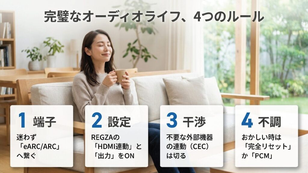 完璧なオーディオライフのための4つのルール（端子、設定、干渉、不調）
