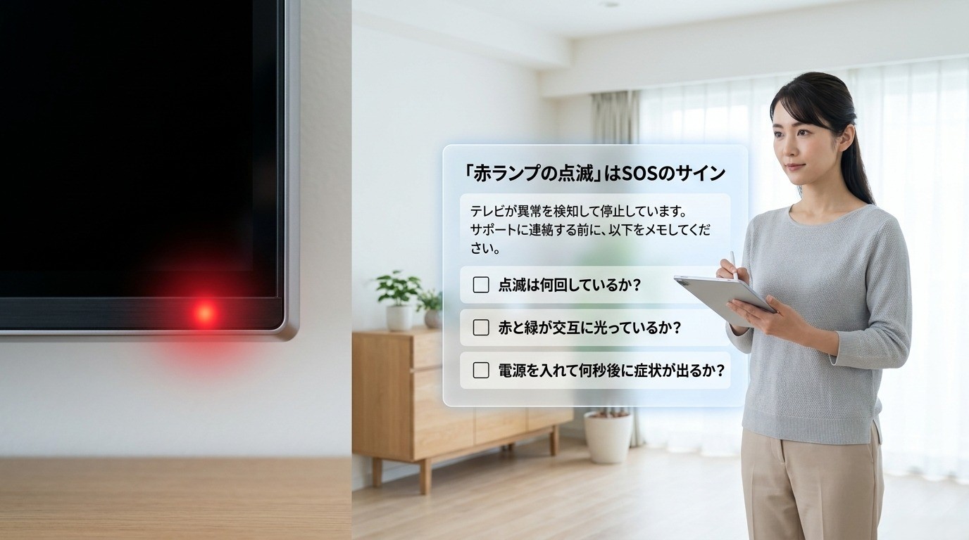 AQUOSテレビの赤ランプ点滅回数や赤緑交互点滅や症状発生までの時間を記録する方法