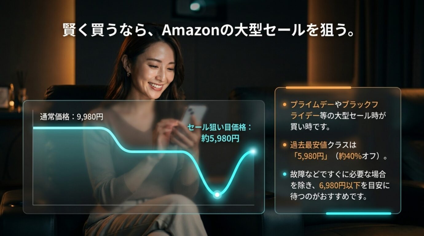 Fire TV Stick 4K Plusの通常価格と大型セール時の狙い目価格を示した図
