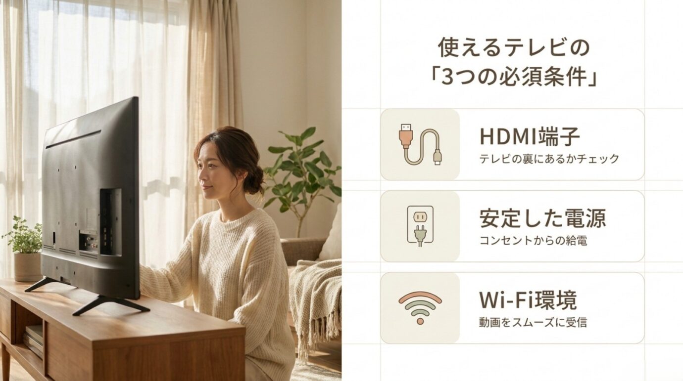 HDMI端子と安定した電源とWi-Fi環境というFire TV Stick対応テレビの条件