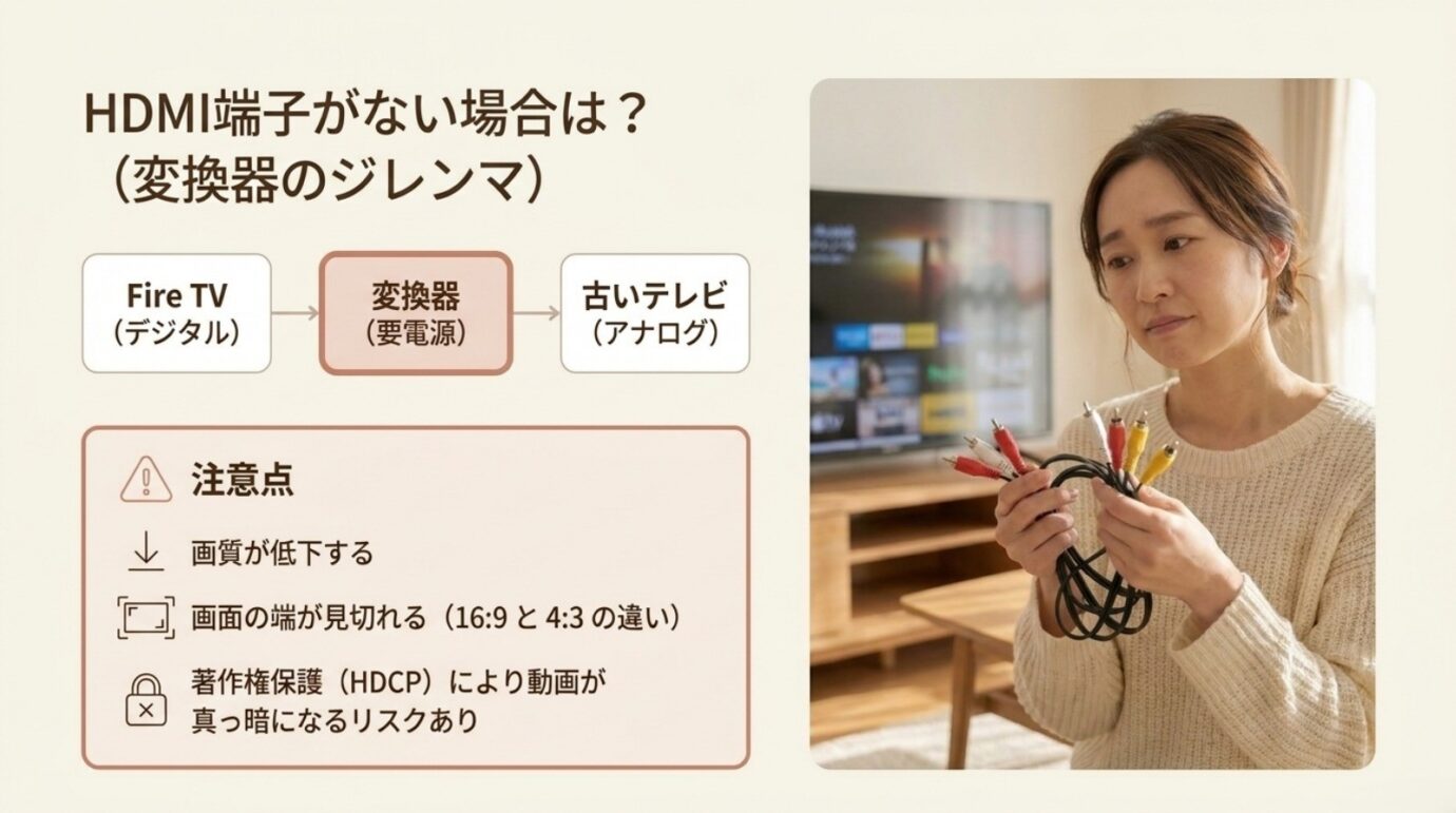 Fire TV StickをHDMI変換器で古いアナログテレビへ接続する流れと注意点