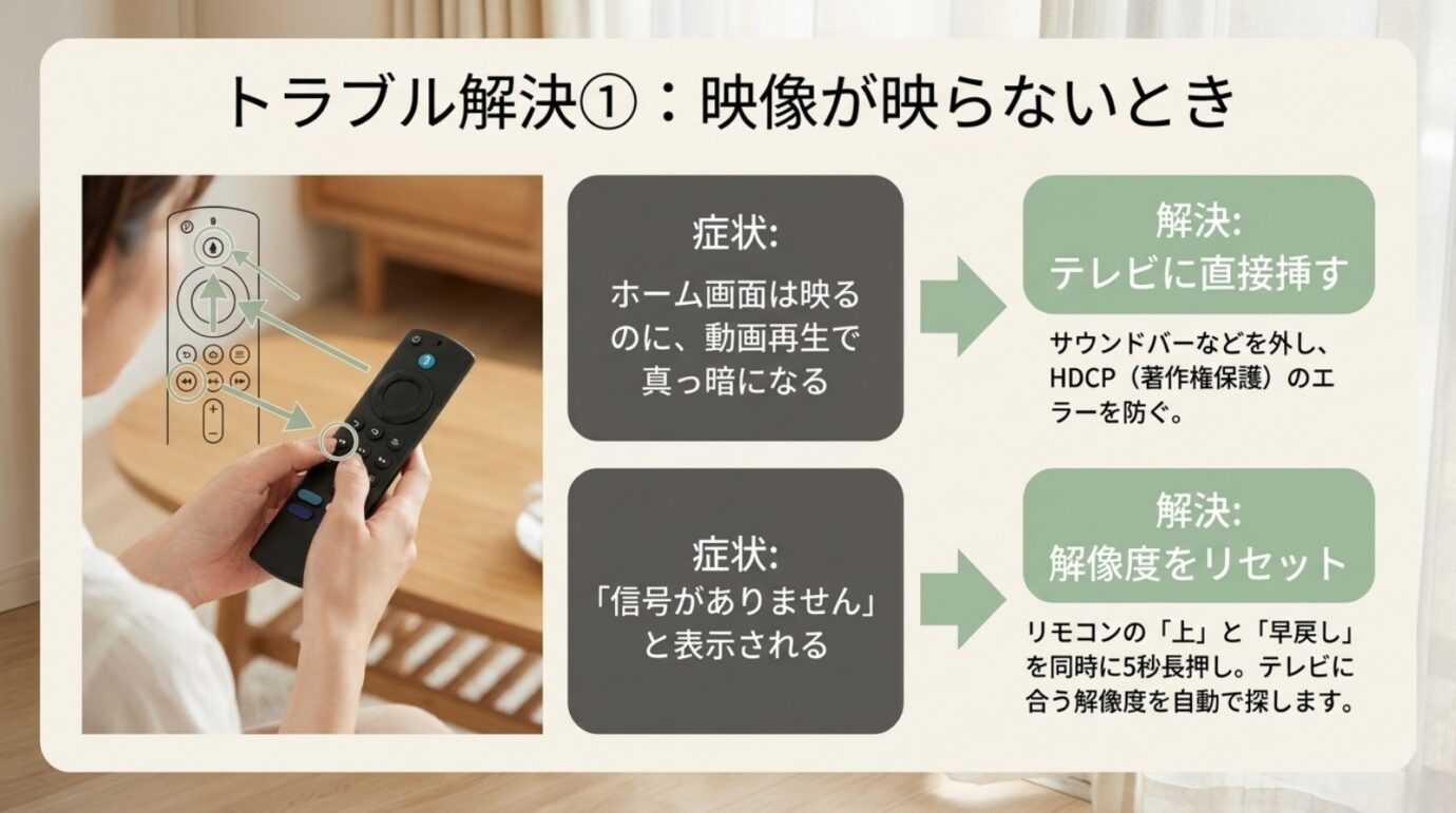 動画再生時のブラックアウトと信号なしを解決するFire TV Stickの対処法
