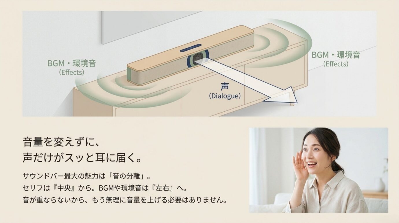 センターチャンネルが声とBGMや環境音を分離する仕組み