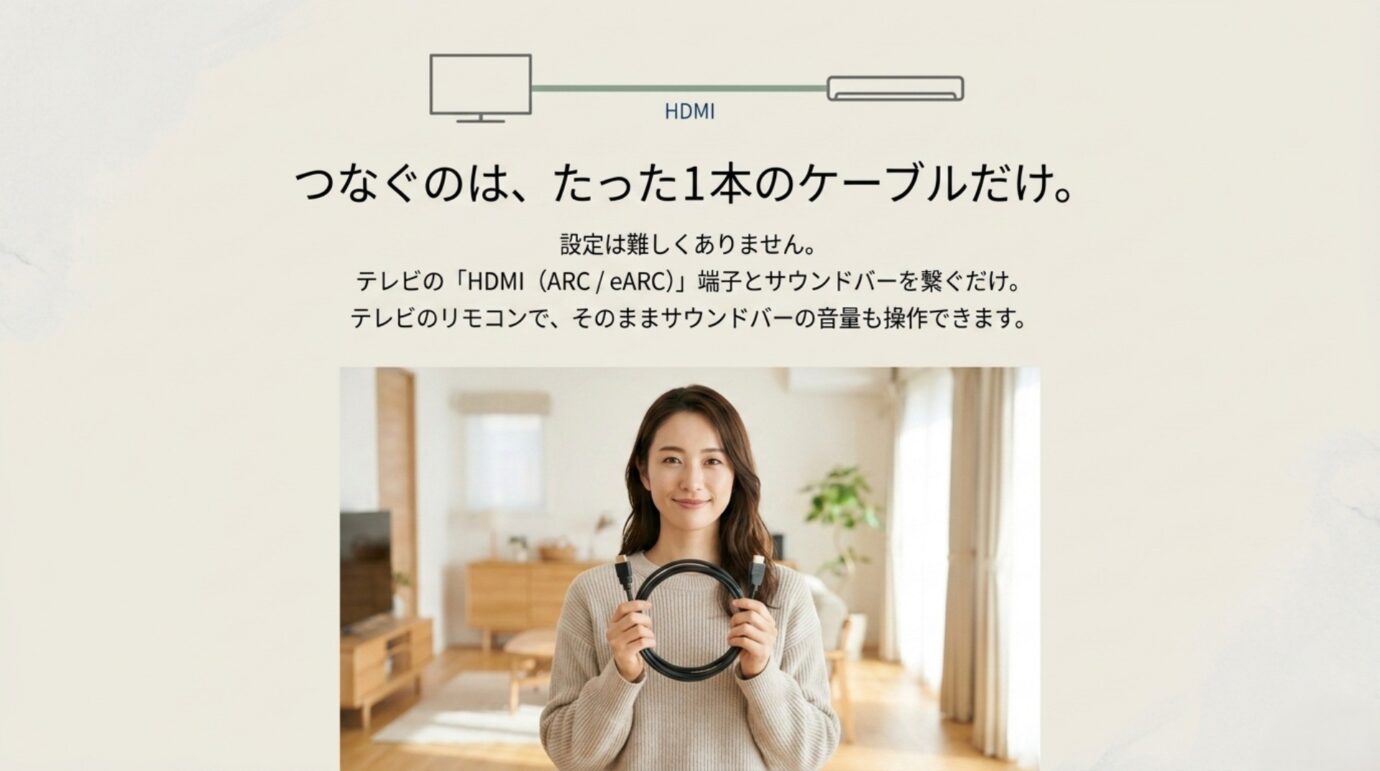 テレビとサウンドバーをHDMI ARC対応ケーブル1本で接続する方法