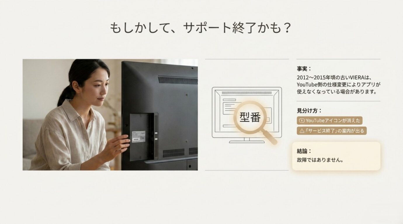 旧型VIERAのYouTubeサポート終了を確認する方法 テレビ背面の型番を確認しYouTubeサポート終了を見分ける方法