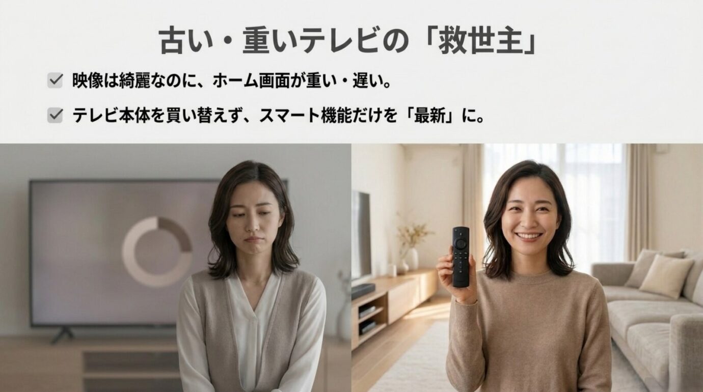 動作が重い古いブラビアにFire TV Stickを追加してスマート機能を延命するイメージ
