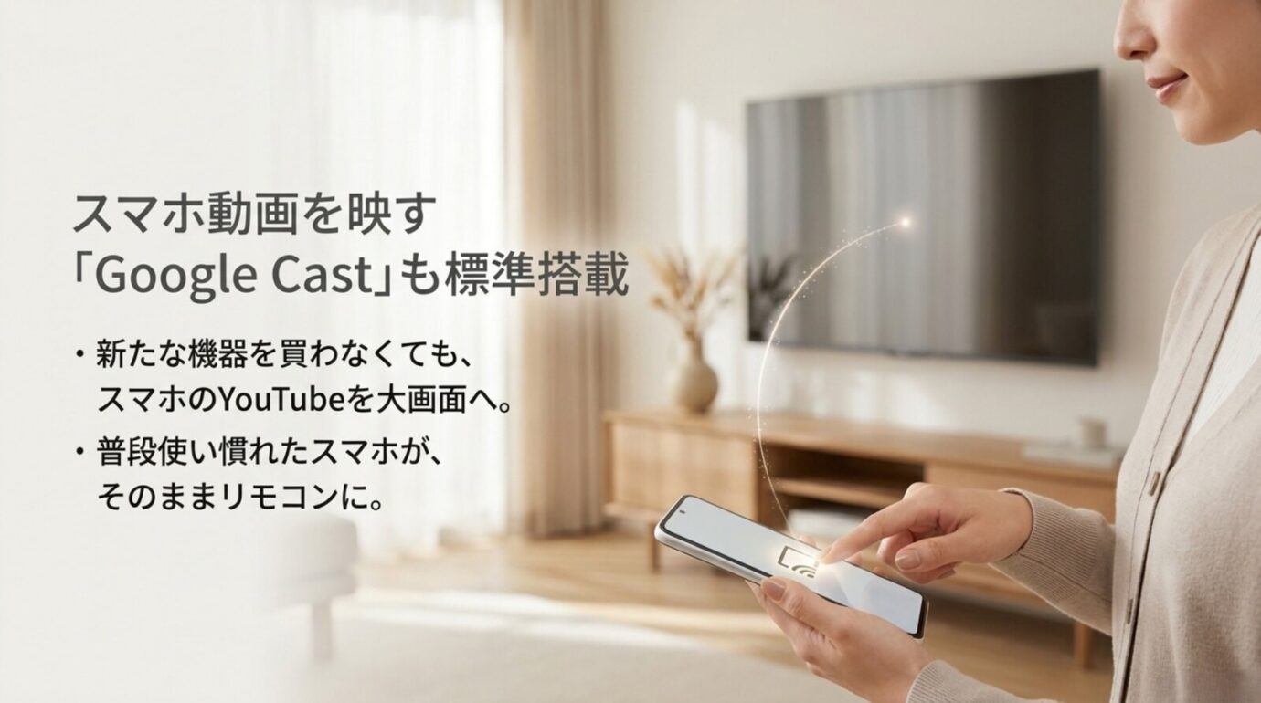 ブラビア標準のGoogle CastでスマホのYouTubeなどをテレビへキャストするイメージ