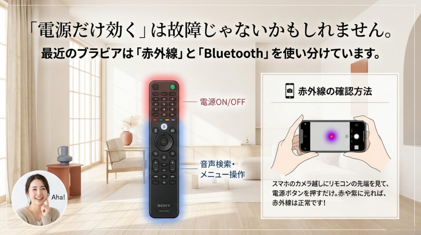 ブラビアのリモコンで電源操作に使う赤外線と音声検索やメニュー操作に使うBluetoothを切り分ける方法