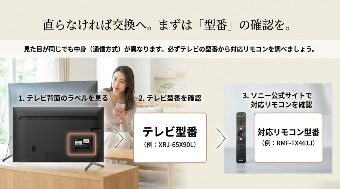 ブラビア本体背面のテレビ型番を確認してソニー公式情報から対応する純正リモコン型番を調べる方法