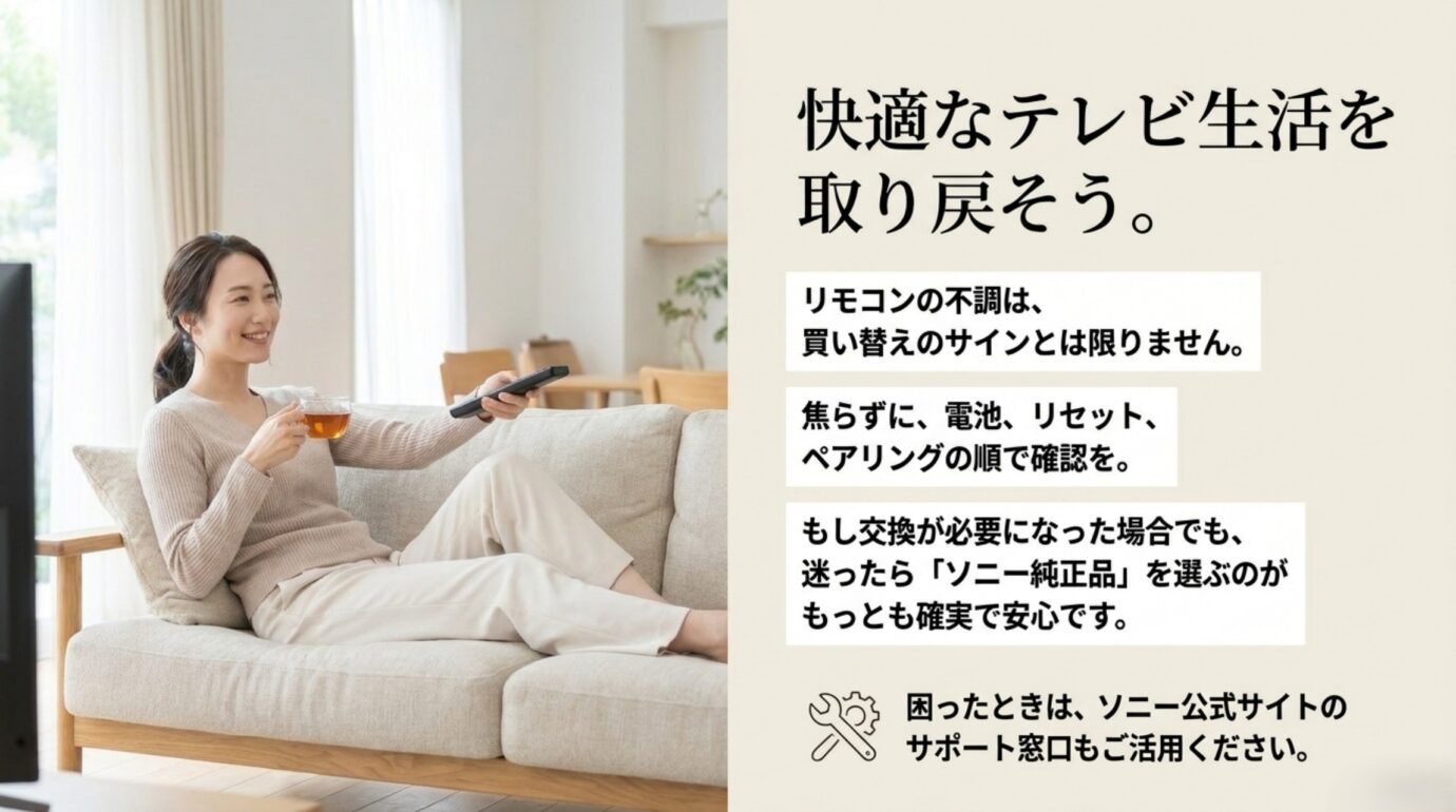 ブラビアのリモコン不調時に電池、リセット、ペアリングの順で確認し必要ならソニー純正品へ交換する対処法まとめ
