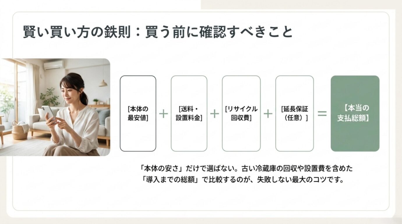 ハイセンス冷蔵庫の本体価格・送料・設置料金・リサイクル回収費・延長保証を含む支払総額の考え方