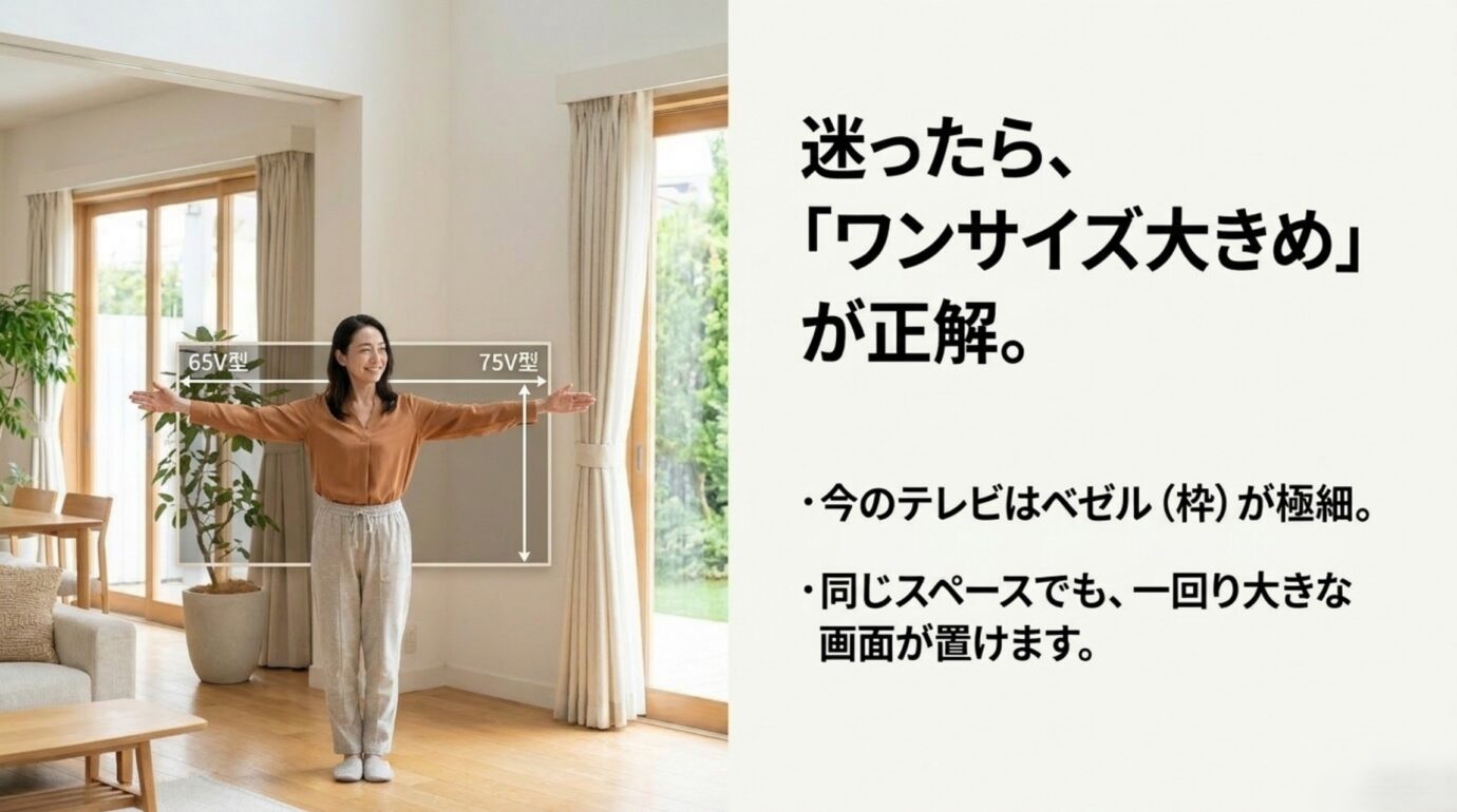 ハイセンステレビの65V型と75V型を設置スペースから比較する画面サイズガイド