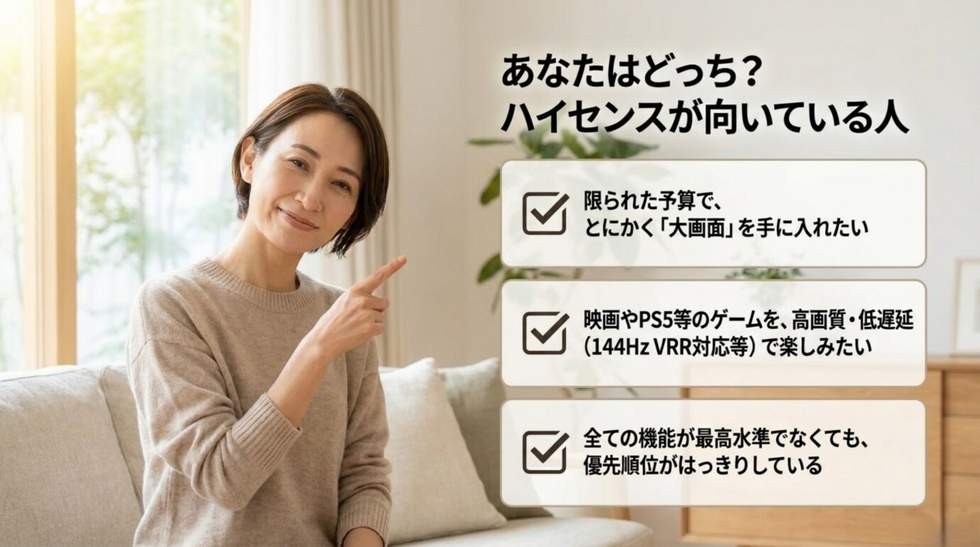 大画面や映画、PS5のゲーム性能を重視するハイセンステレビが向いている人の特徴