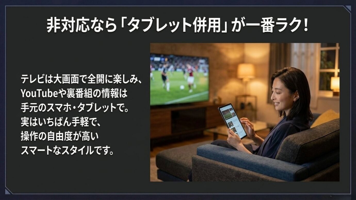 ブラビアを全画面で楽しみながらスマートフォンやタブレットを併用する2画面の代替方法