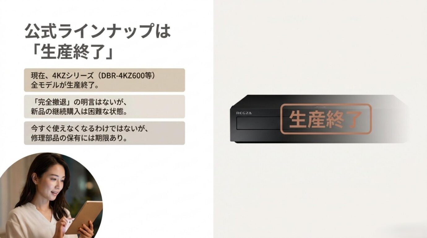 REGZA 4KZシリーズの全モデルが生産終了した現状を説明するスライド