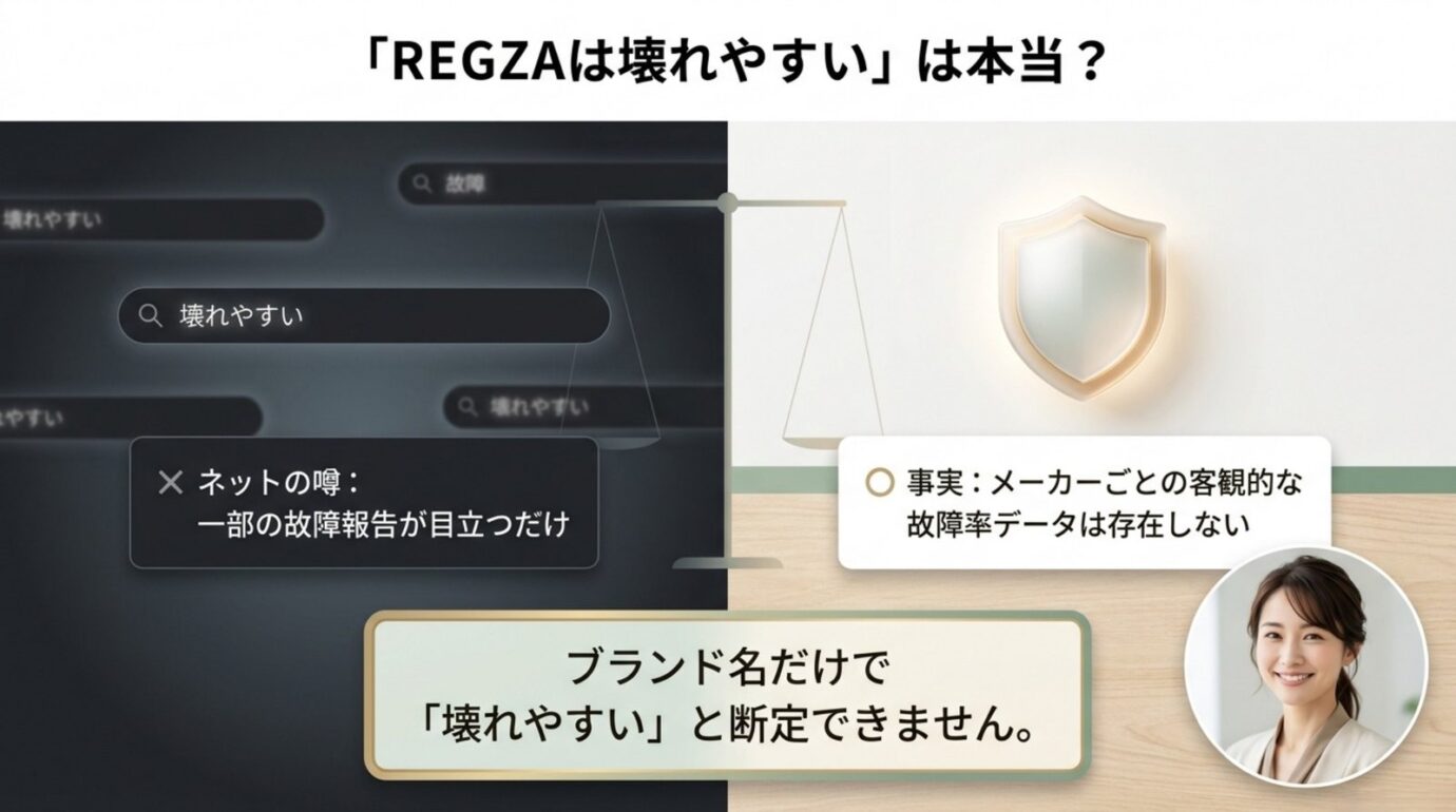 REGZAは壊れやすいのかを検証 REGZAは壊れやすいのか、ネットの噂と故障率データの考え方を比較したスライド