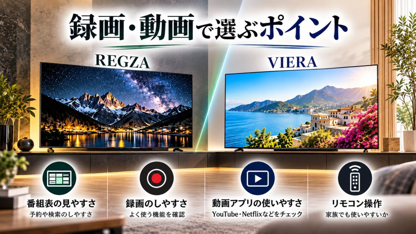 REGZAとビエラの録画機能と動画アプリを比較するポイント
