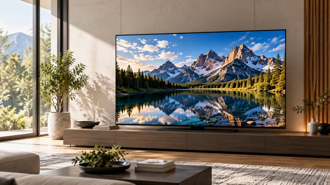 テレビ台に大型有機ELテレビを設置したリビングのイメージ
